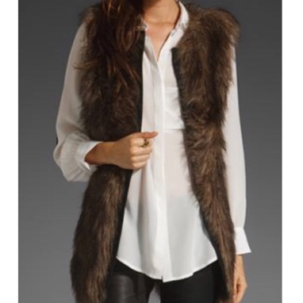 Sanctuary faux fur vest brown open front vest Sz S